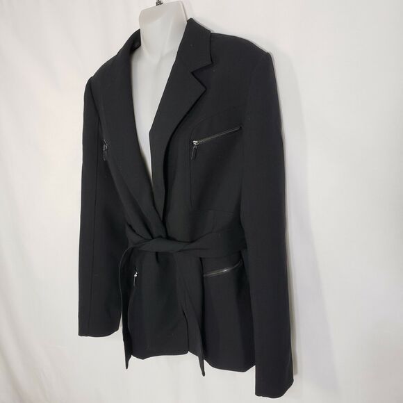 Body by Victoria Womens Suite Blazer Jacket Sz 8 Black Wool Blend Lined Tie Wais - Picture 7 of 10